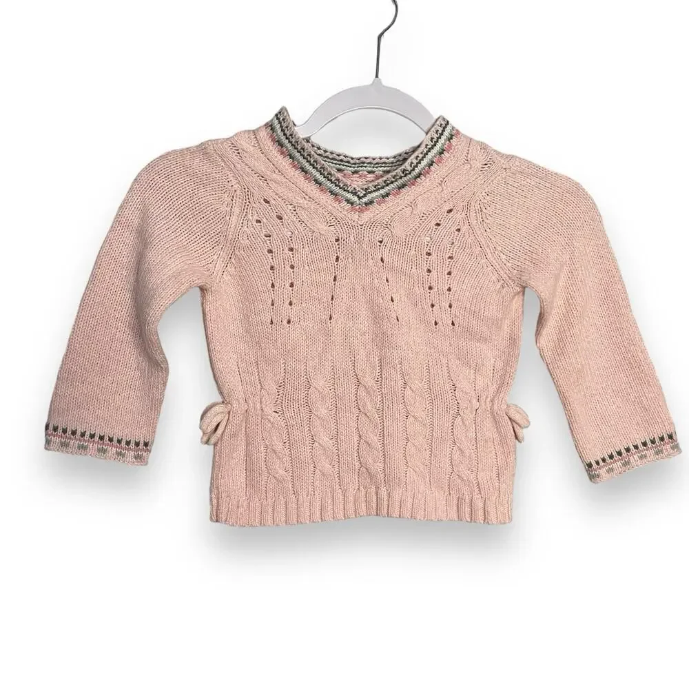 Carter's Long Sleeve Cable Knit Sweater Toddler Girls 2T Pink Mixed Media Casual